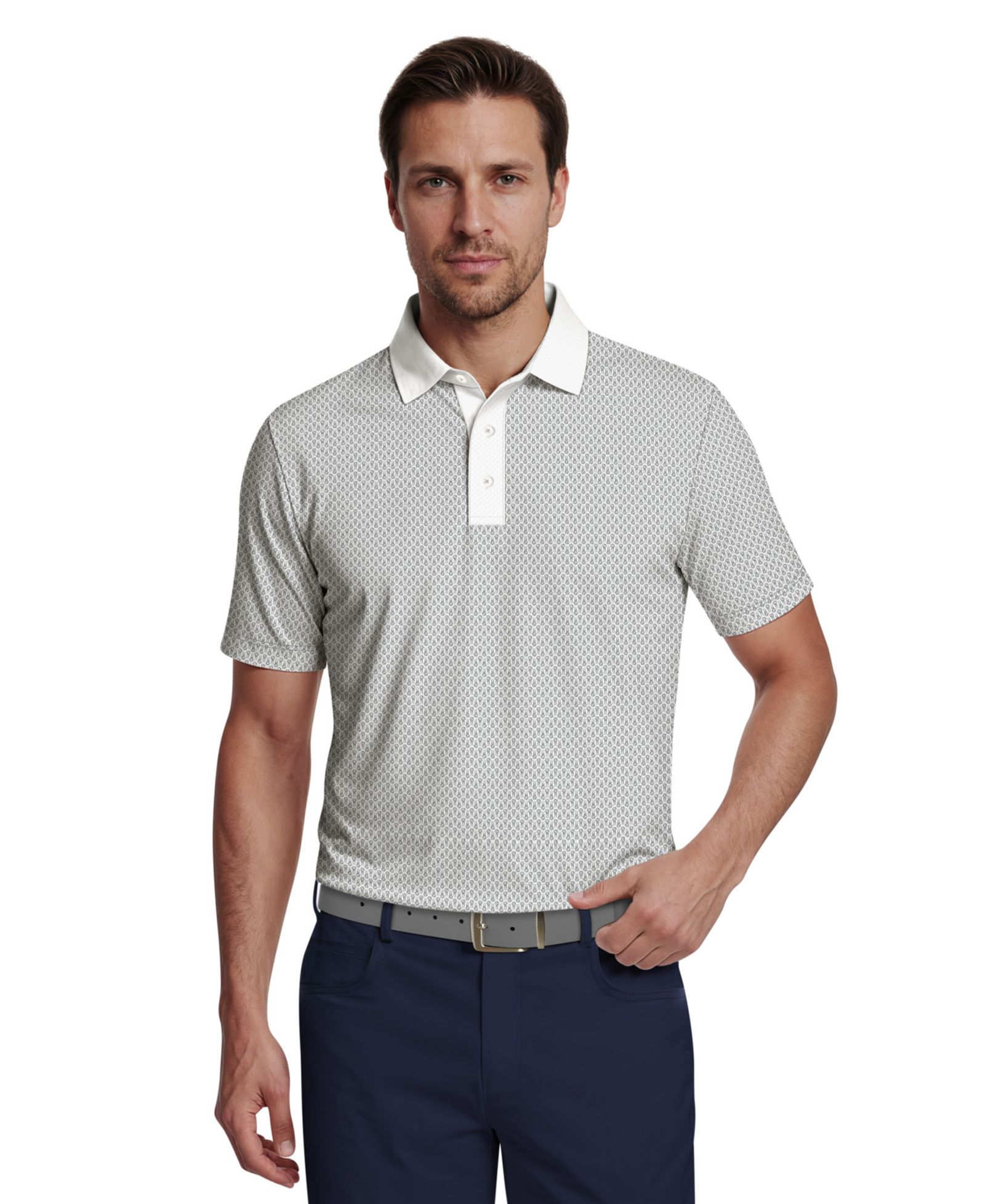 PGA TOUR Men's Novelty Geo Color-Block Golf Polo Shirt