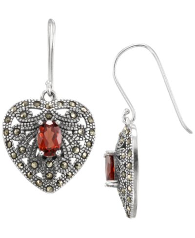 Macy's Marcasite (0.23 ct. t.w.) and Garnet (1-1/2 ct. t.w.) Drop Earrings in Sterling Silver