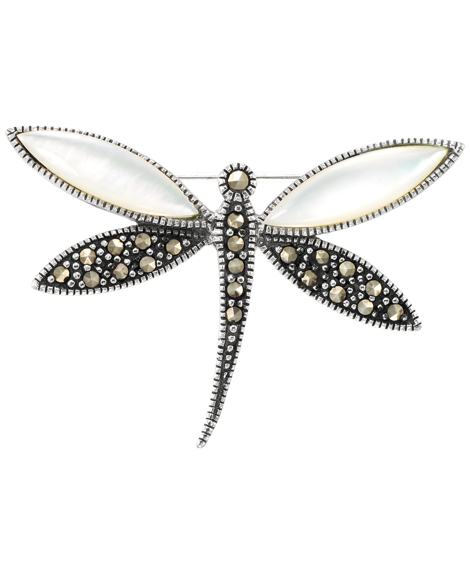 Брошь Macy's Marcasite (0.45 ct. t.w.) & Mother-Of-Pearl Dragon Sterling Silver