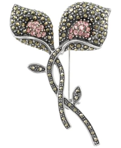 Брошь Macy's с маркезитом (2.2 ct. t.w.) и розовым кристаллом (0.49 ct. t.w.) из стерлингового серебра
