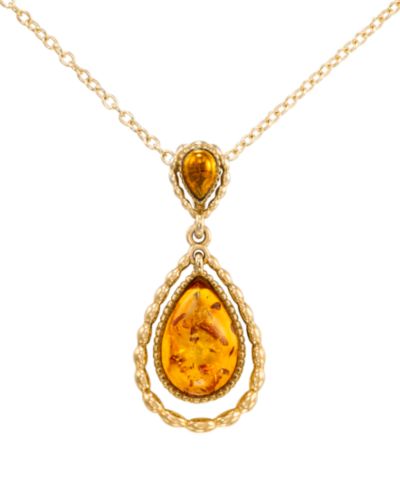 Macy's Amber Teardrop Pendant Necklace (2.4 ct. t.w.) in 18k Yellow Gold Over Sterling Silver