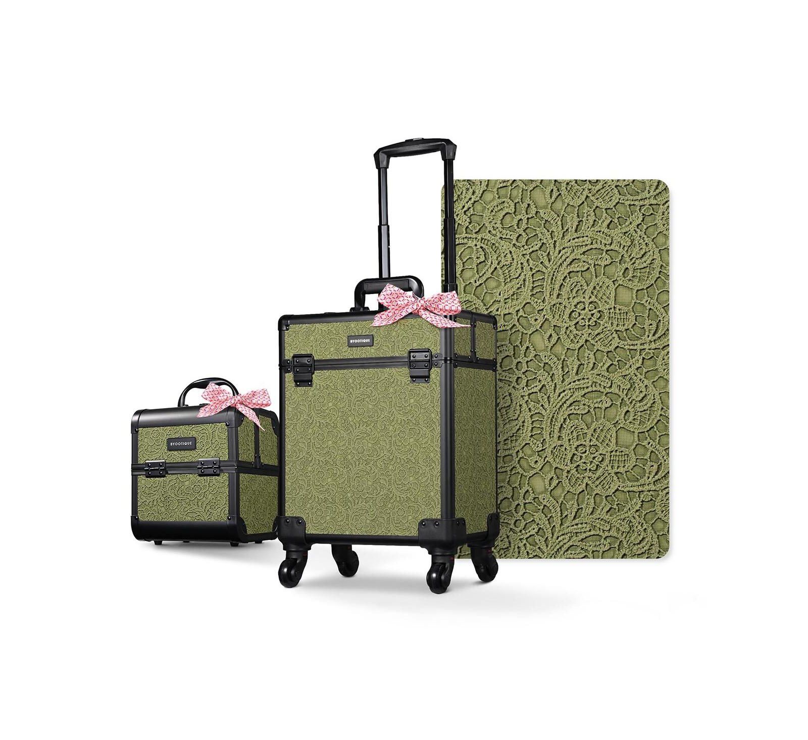 Byootique 2-Piece Makeup Train Case Cosmetic Organizer Kit Rococo Coral Artists