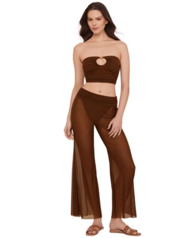 Steve Madden Women's Mesh Wide-Leg Swim Cover-Up Pants