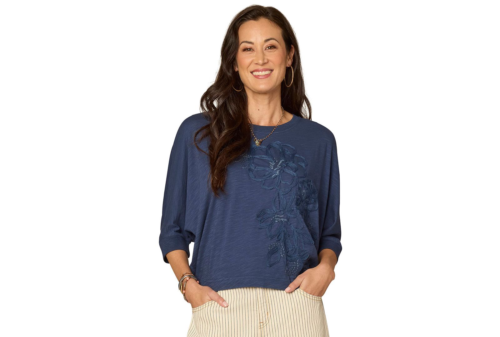 Топ Democracy Petite Dolman-Sleeve Embroidered