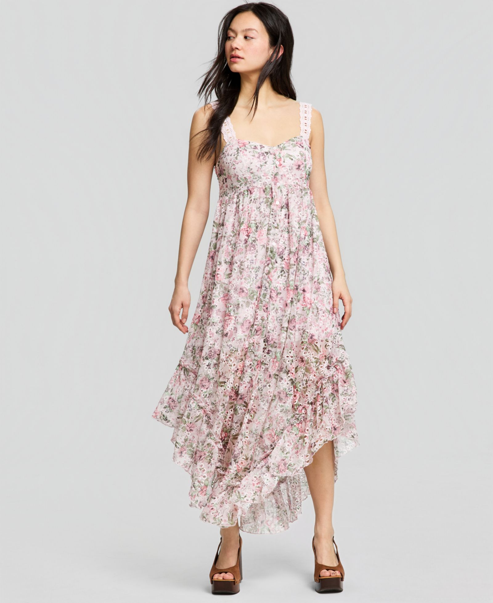And Now This Women's Asymmetrical Chiffon Eyelet Maxi Dress, Macy's Exclusive