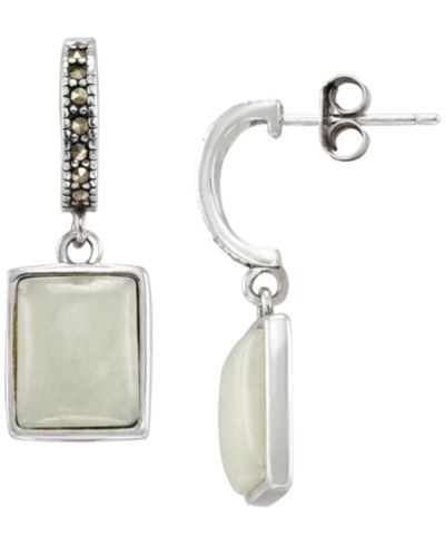Macy's Marcasite (0.14 ct. t.w.) and Jade (6-1/4 ct. t.w.) Drop Earrings in Sterling Silver