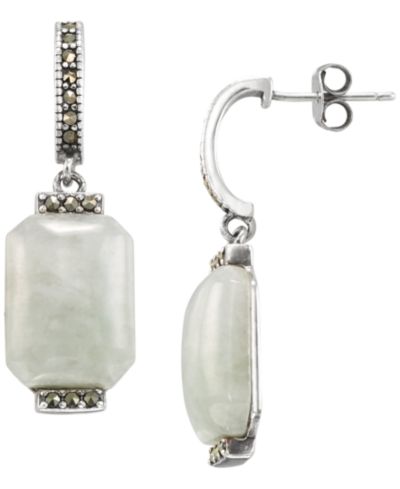 Macy's Marcasite (1/4 ct. t.w.) and Jade (14 ct. t.w.) Drop Earrings in Sterling Silver