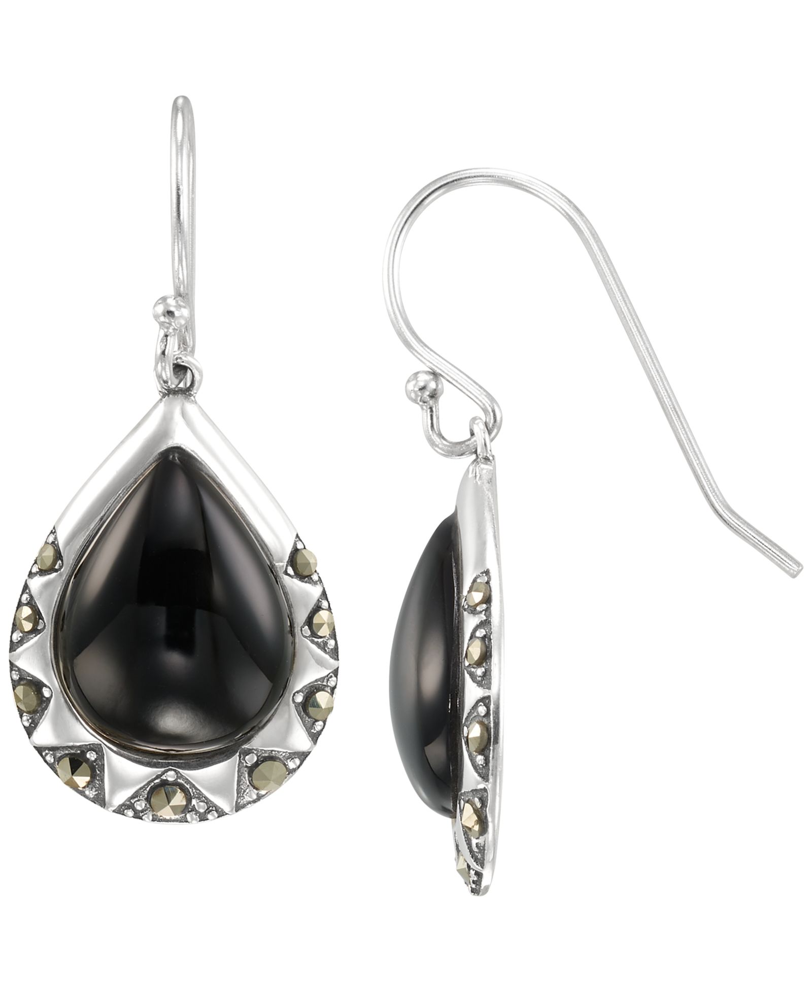 Macy's Marcasite (0.30 ct. t.w.) and Onyx (6 ct. t.w.) Dangle Earrings in Sterling Silver