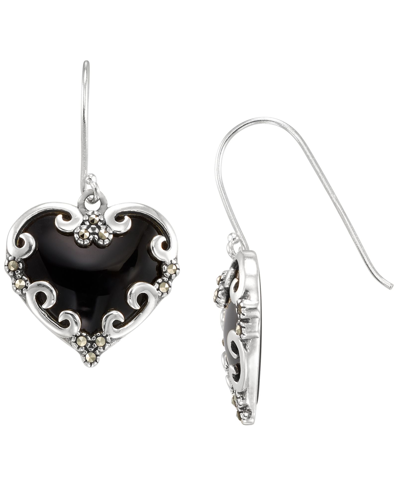 Macy's Marcasite (0.22 ct. t.w.) and Onyx (5 ct. t.w.) Drop Earrings in Sterling Silver