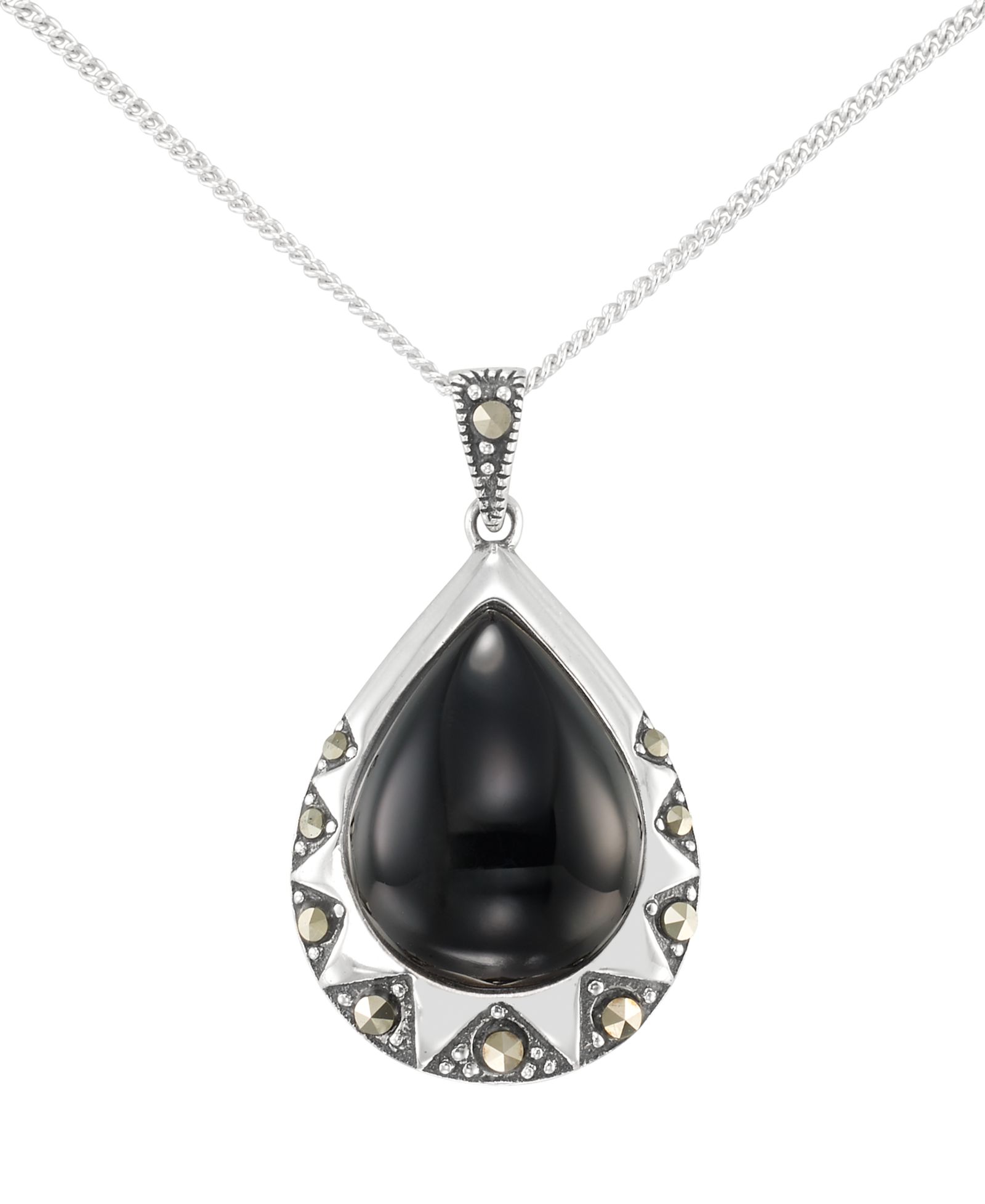 Подвеска в виде капли с марказитом (0.19 ct. t.w.) и ониксом (3-1/2 ct. t.w.) из стерлингового серебра