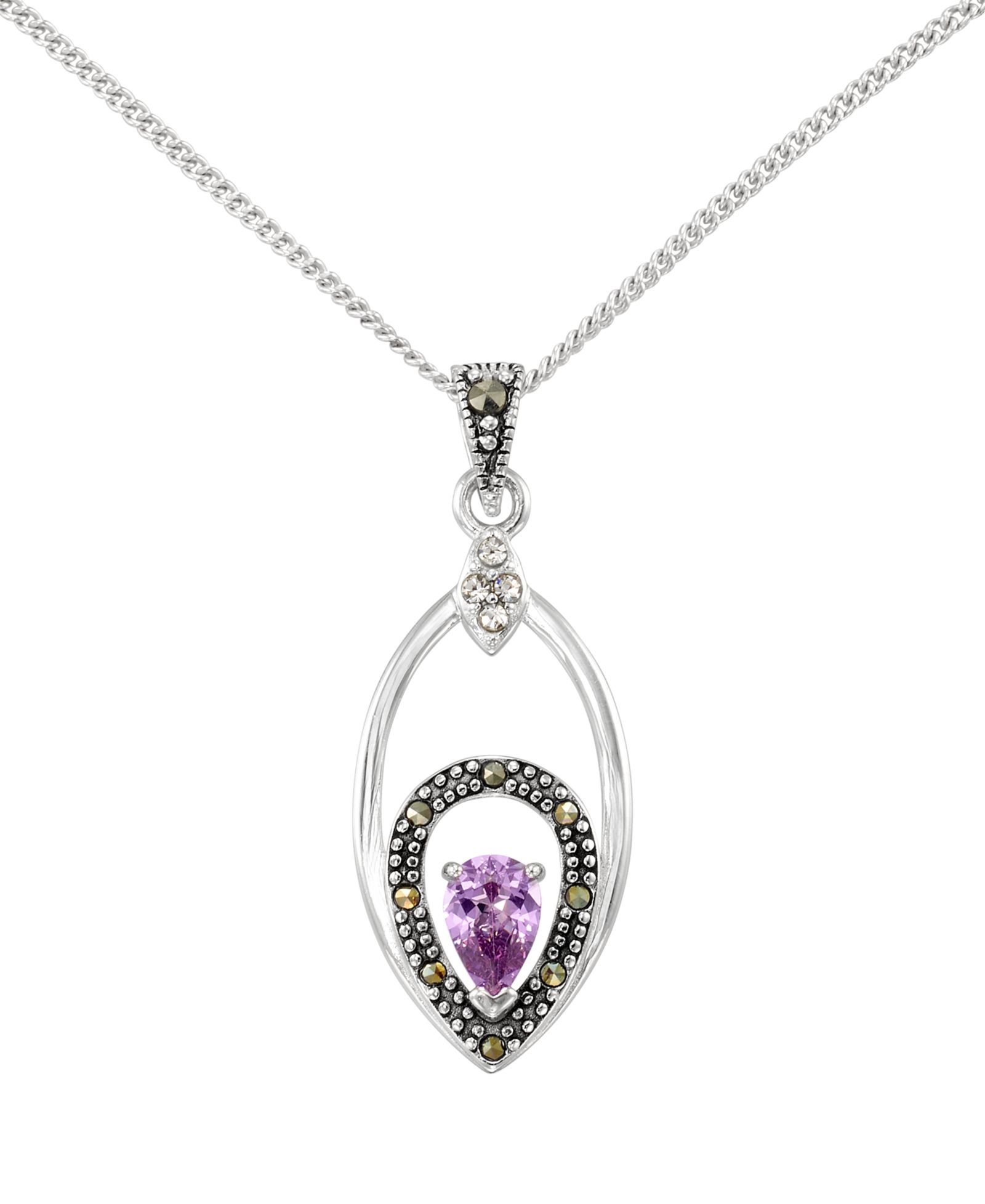 Подвеска Marcasite (0.40 ct. t.w.) и Amethyst (1/2 ct. t.w.) в форме капли из стерлингового серебра