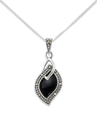 Подвеска-кулон с марказитом (0.07 ct. t.w.) и ониксом (1 ct. t.w.) из стерлингового серебра