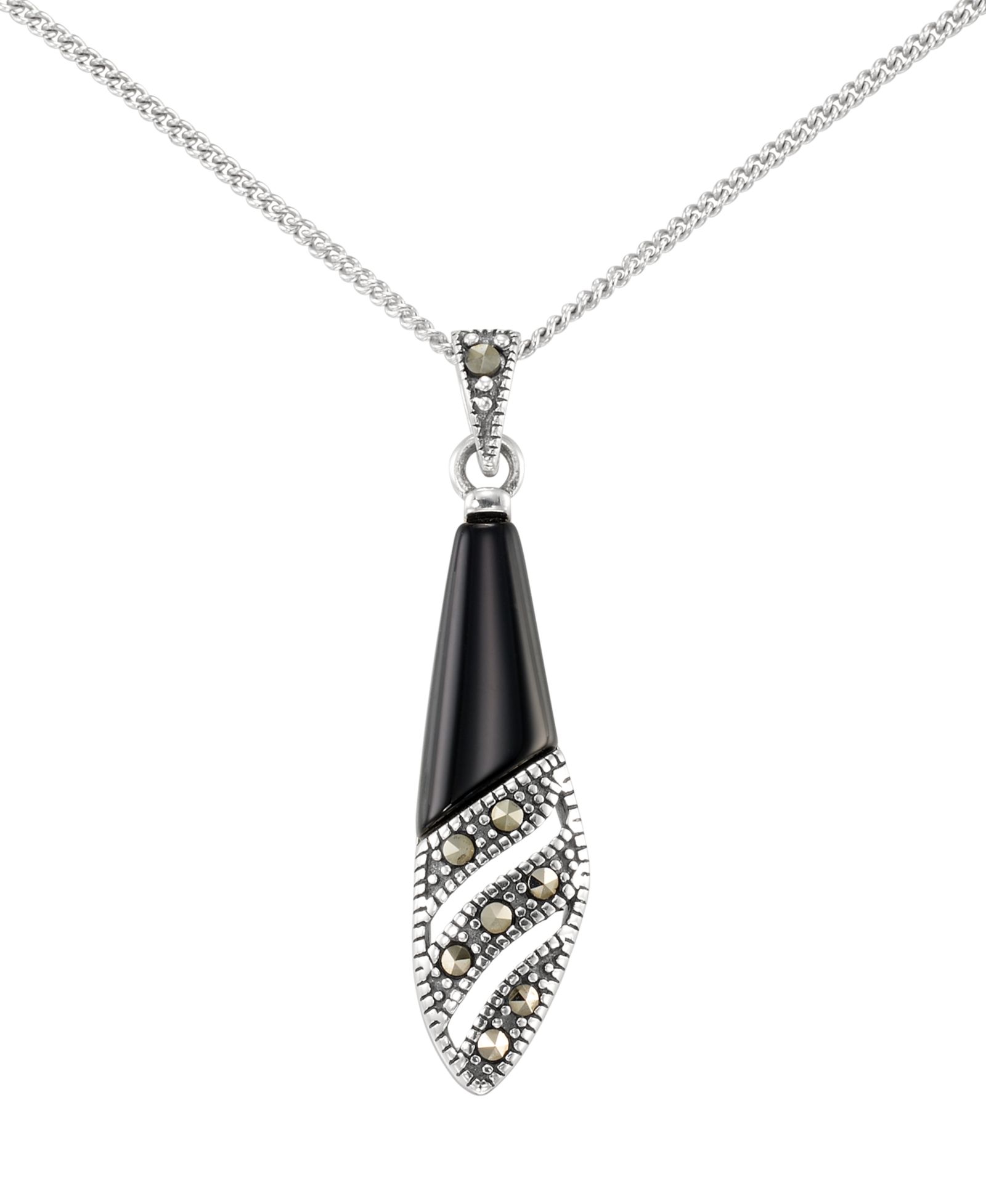 Подвеска Macy's Marcasite (0.12 ct. t.w.) и Onyx (3/4 ct. t.w.) в серебряном покрытии Sterling Silver