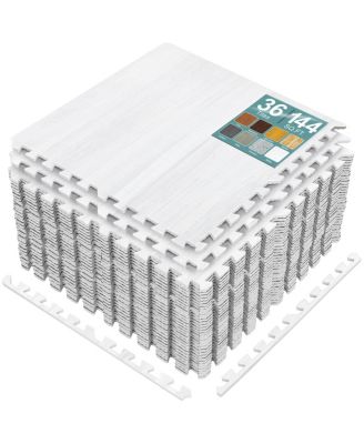 Sorbus 144 Sq. Ft. Interlocking EVA Foam Wood Grain Floor Tiles 3/8-Inch Thick with Borders