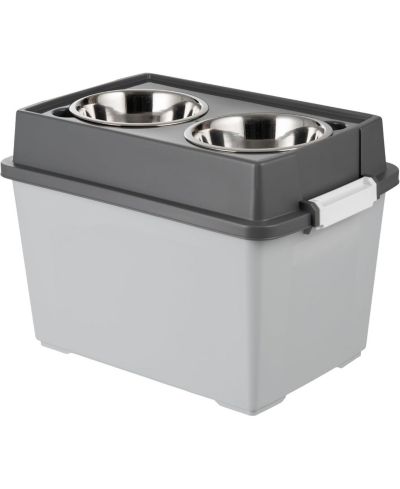 IRIS USA Elevated Dog Bowls, Airtight Pet Food Storage, Dark Gray