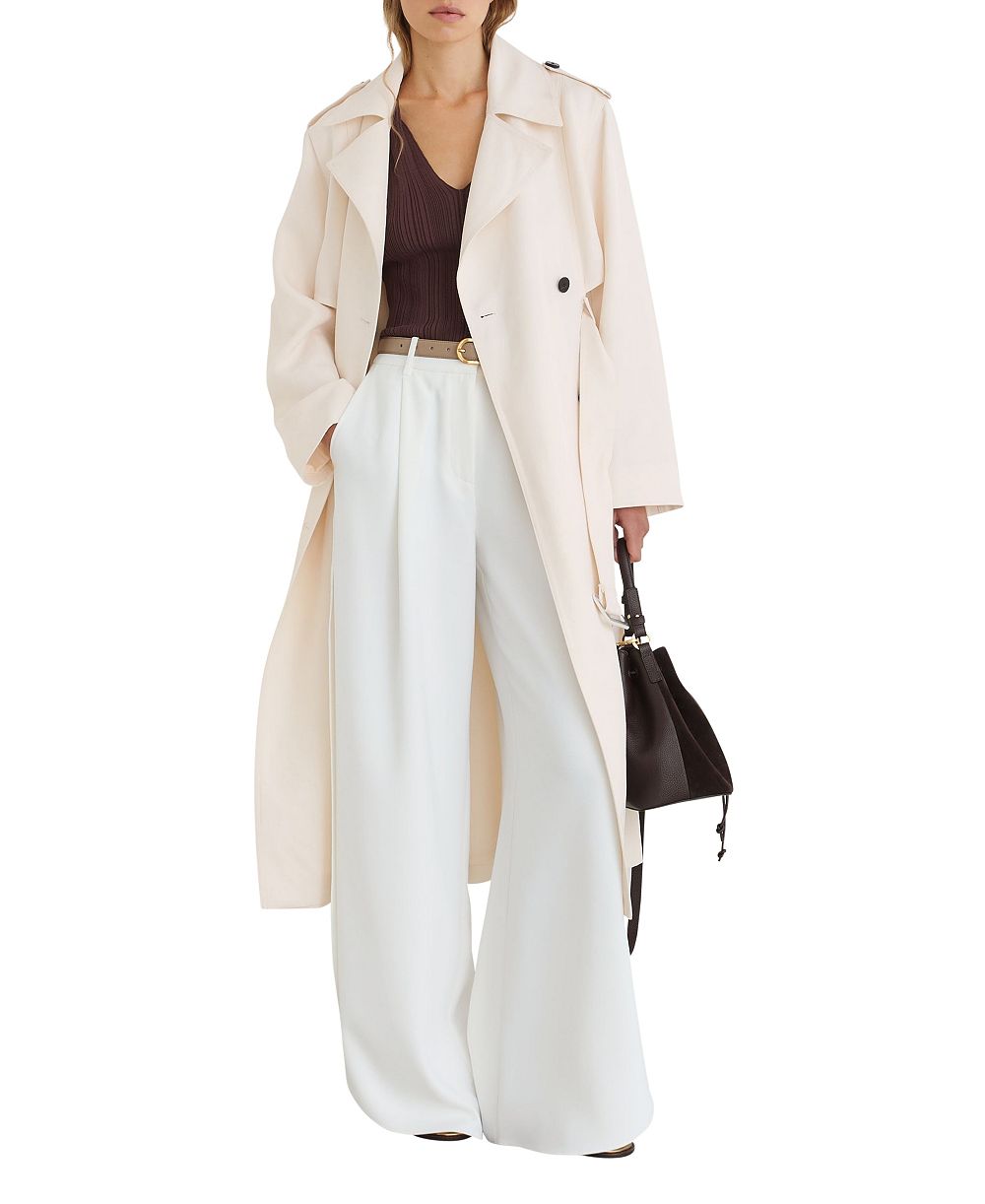 REISS Women's Charli Linen-Blend Double-Breasted Trench Coat
