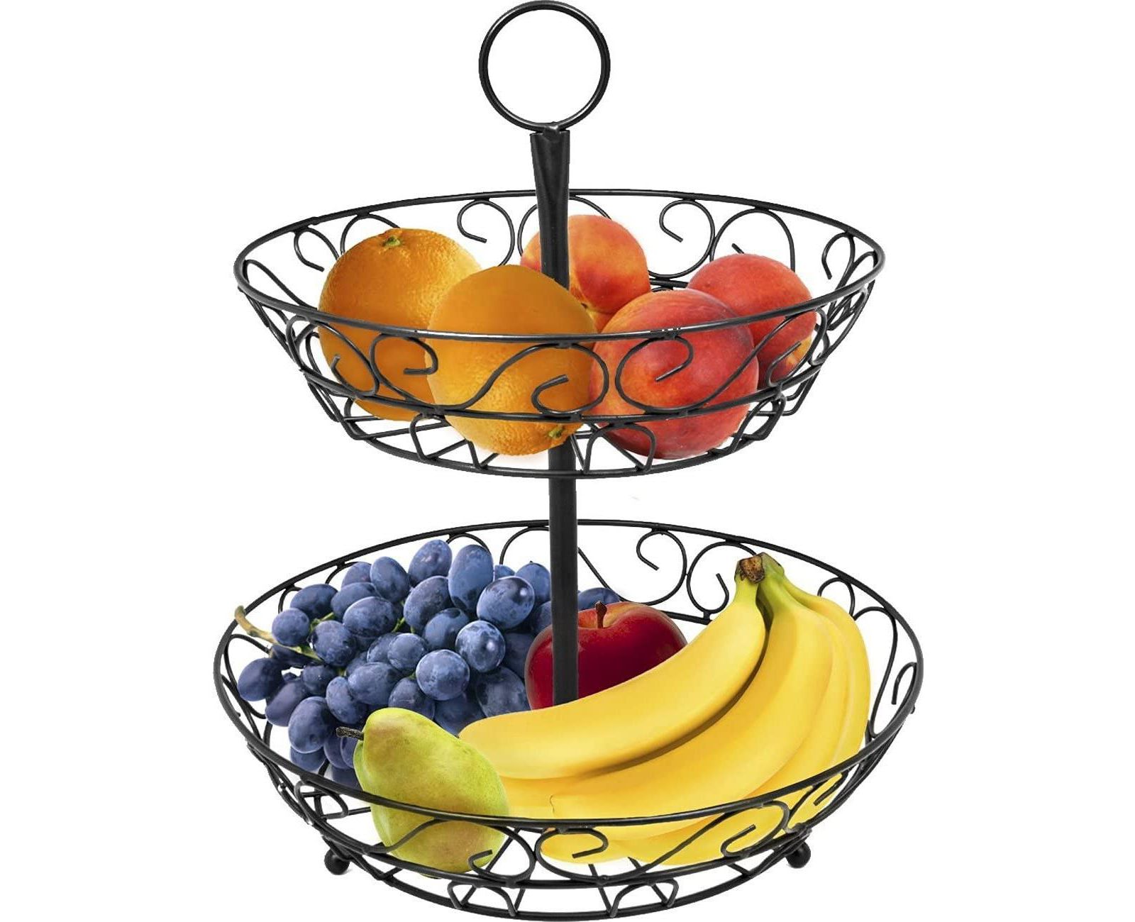 SORBUS 2-Tier Metal Countertop Fruit Basket & Bowl Stand - Stylish Storage for Kitchen & Dining