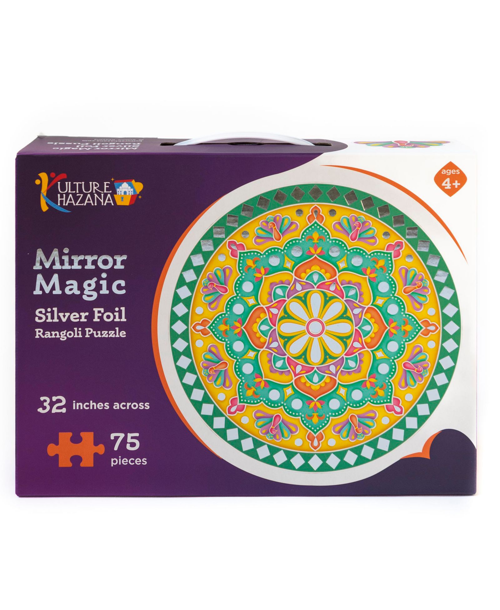 Kulture Khazana Magic Mirror Rangoli Mandala 75-Piece Floor Puzzle, Ages 4+