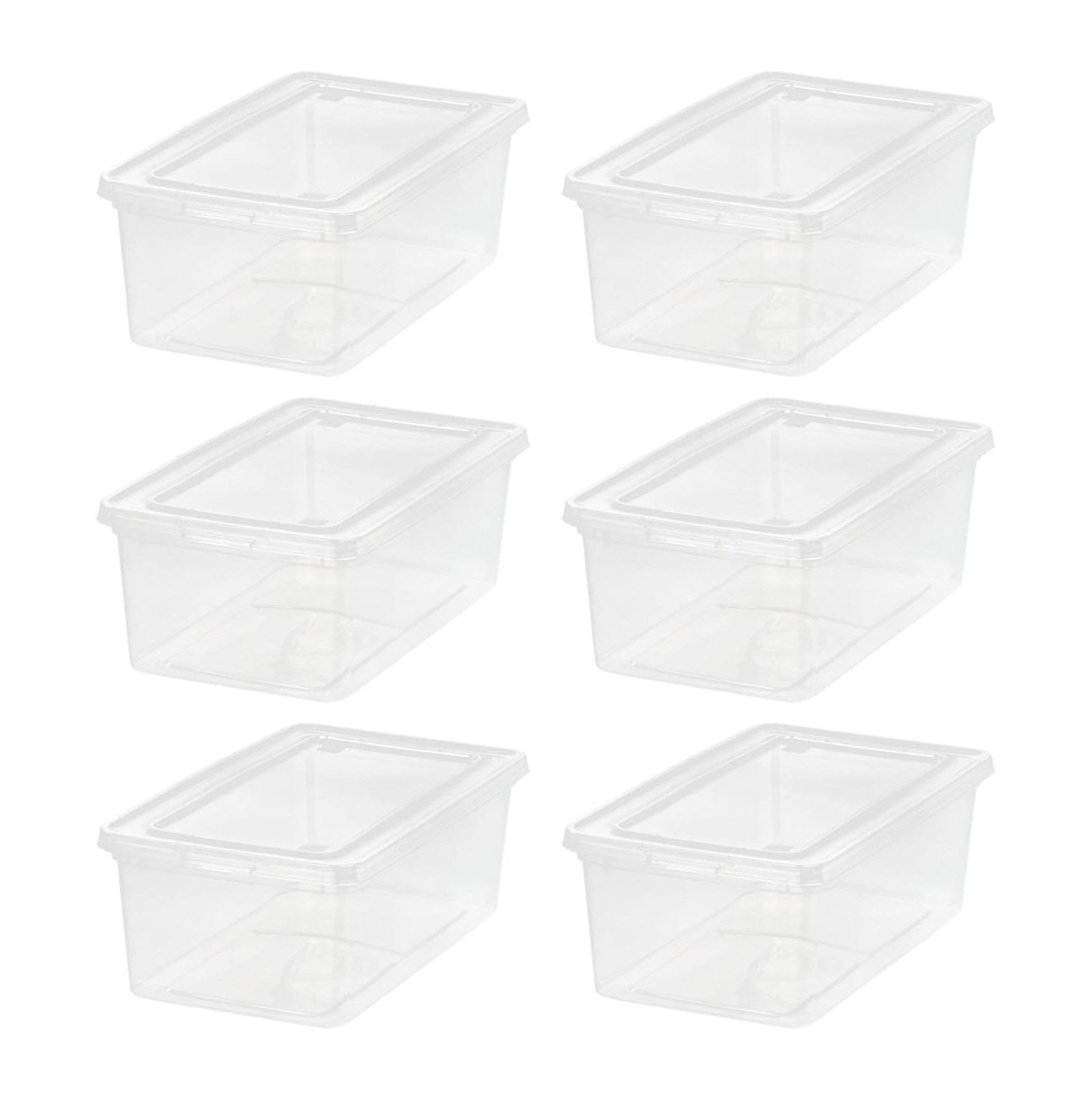 IRIS 6 Qt Stackable Plastic Storage Bins with Lids, Clear, 6Pk