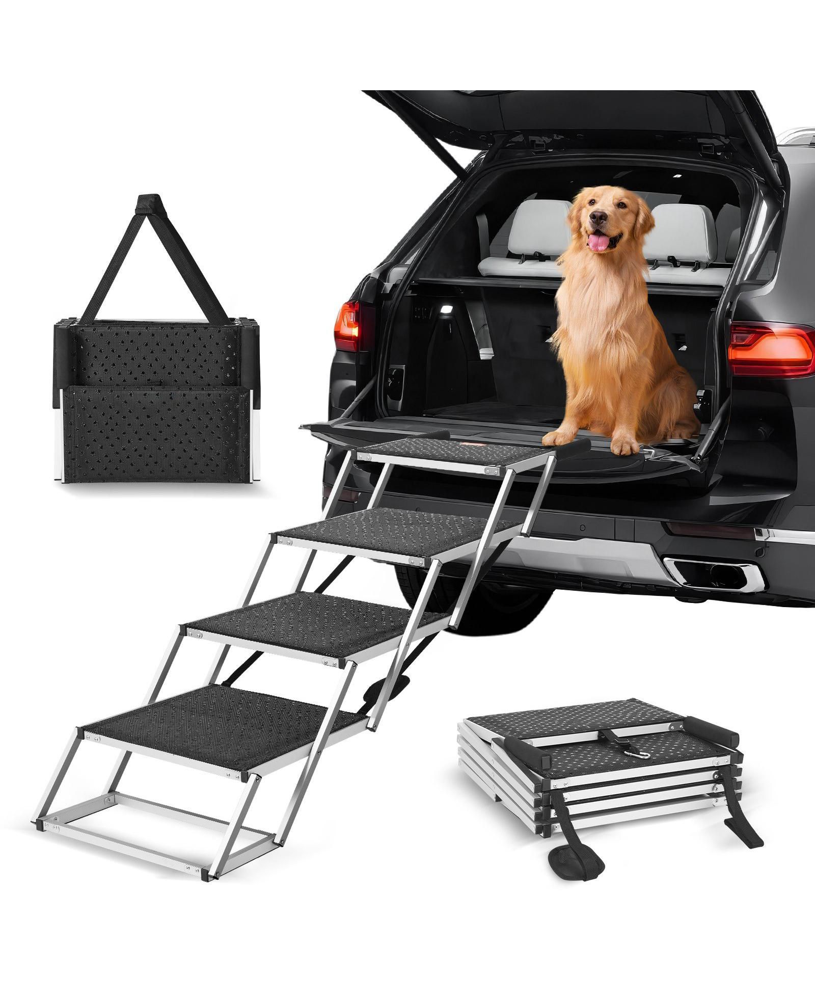 COZITO 4-Step Aluminum Folding Pet Stairs for Cars, Holds up to 250 lbs
