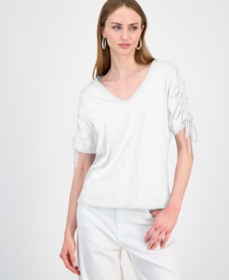 Женский хлопковый T-shirt I.N.C. International Concepts с драпировкой на рукавах
