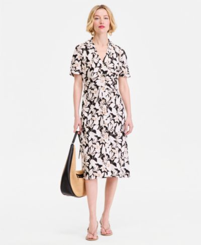 I.N.C. International Concepts Women's Printed Linen-Blend Midi Shirt-Dress, Macy's Exclusive