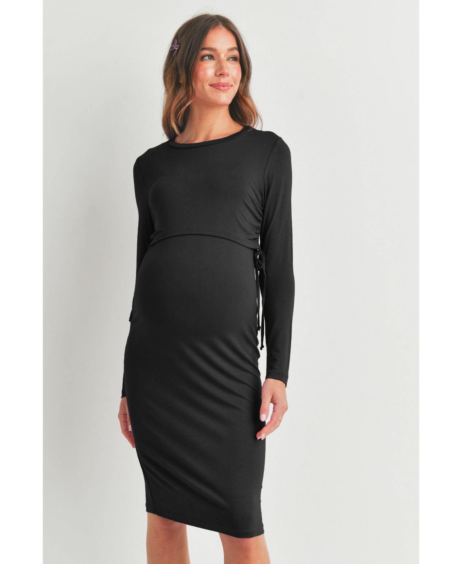 Hello Miz Women's Bodycon Long Sleeve Side Ties Nursing Dress