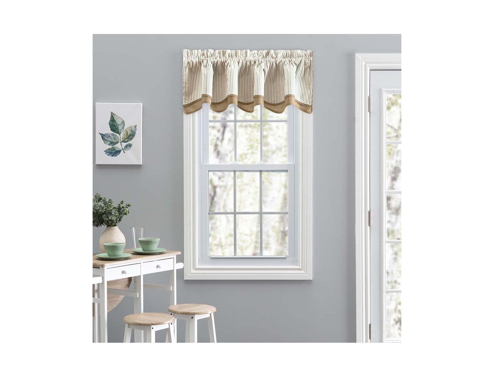 Ellis Curtain Plaza Classic Ticking Stripe Printed on Natural Ground Double Layer Bradford Valance 58" x 15"