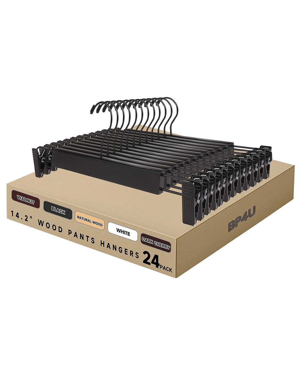 Вешалка для брюк BP4U Premium Wooden с регулируемым зажимом, прочная деревянная вешалка для юбок, брюк и шорт