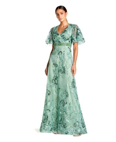 Женское вечернее платье Mac Duggal Floral Embellished Short Sleeve Faux Wrap