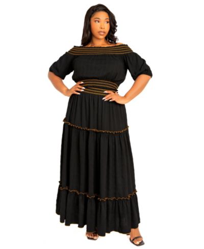 Buxom Couture Plus Size Smocked Top and Skirt Two Piece Set