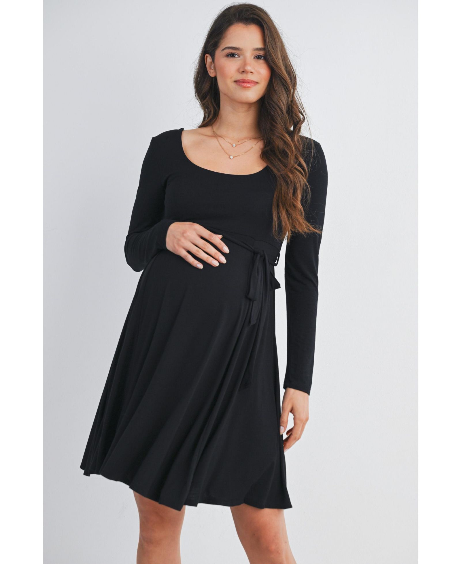 Hello Miz Женское платье Maternity Scoop Neck Long Sleeve Tie Waist