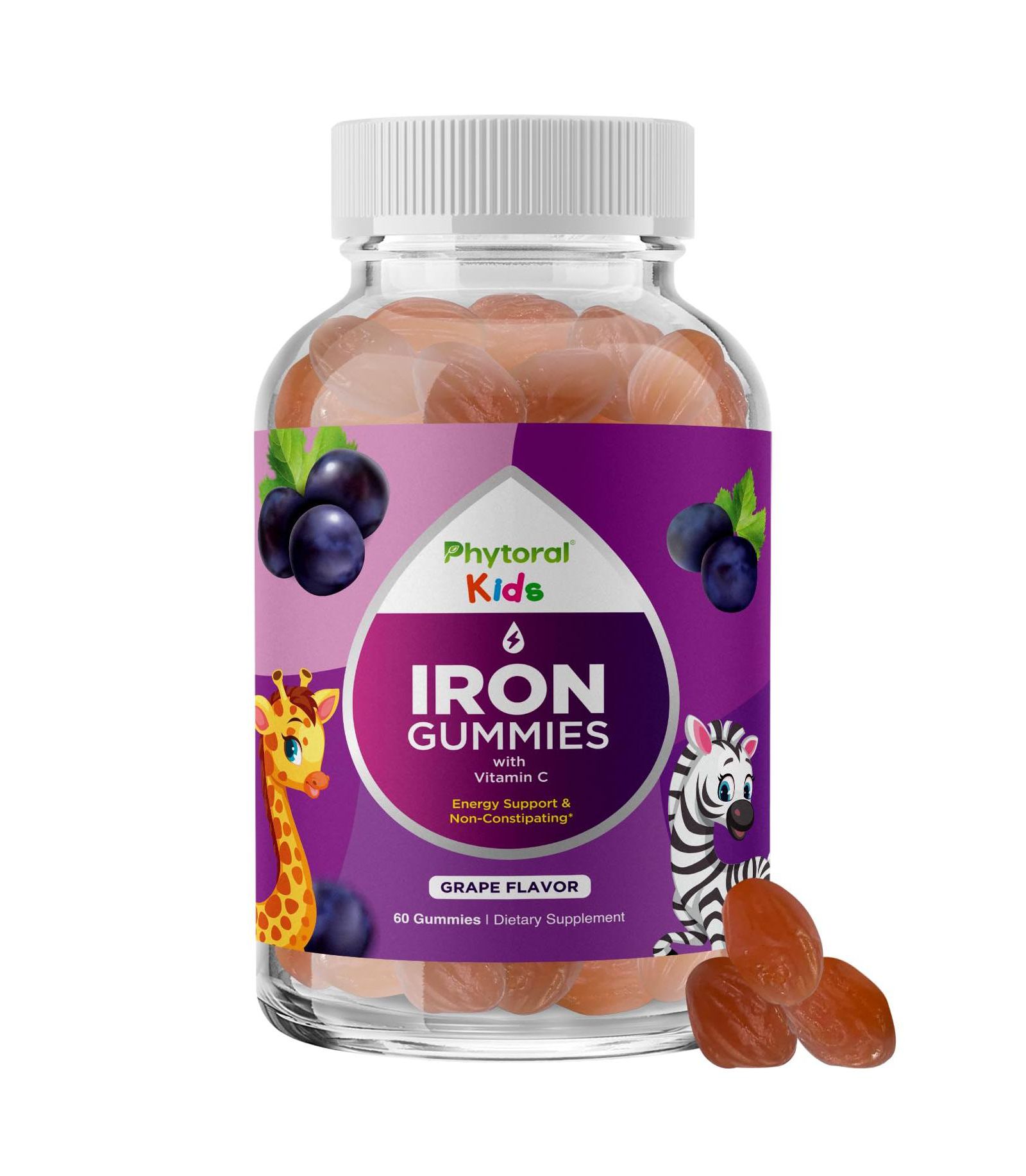 Kids Iron Gummies with Vitamin C - Gentle Iron Supplement for Stronger Immunity & Energy Support - Vitamin B6, B12, A, Niacin & Folate - 60ct