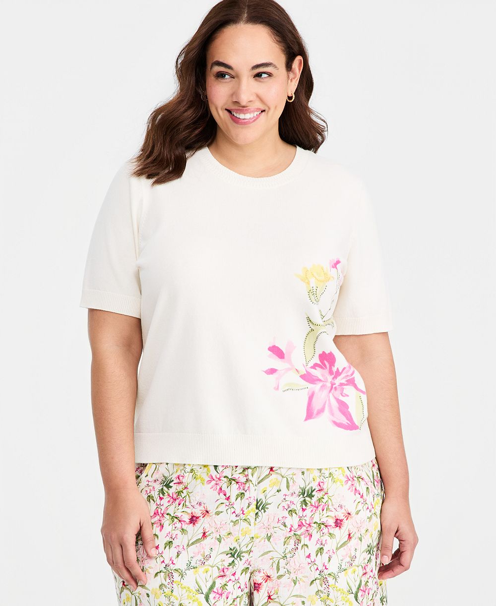 Женская блузка Vince Camuto Plus Size с принтом и круглым вырезом