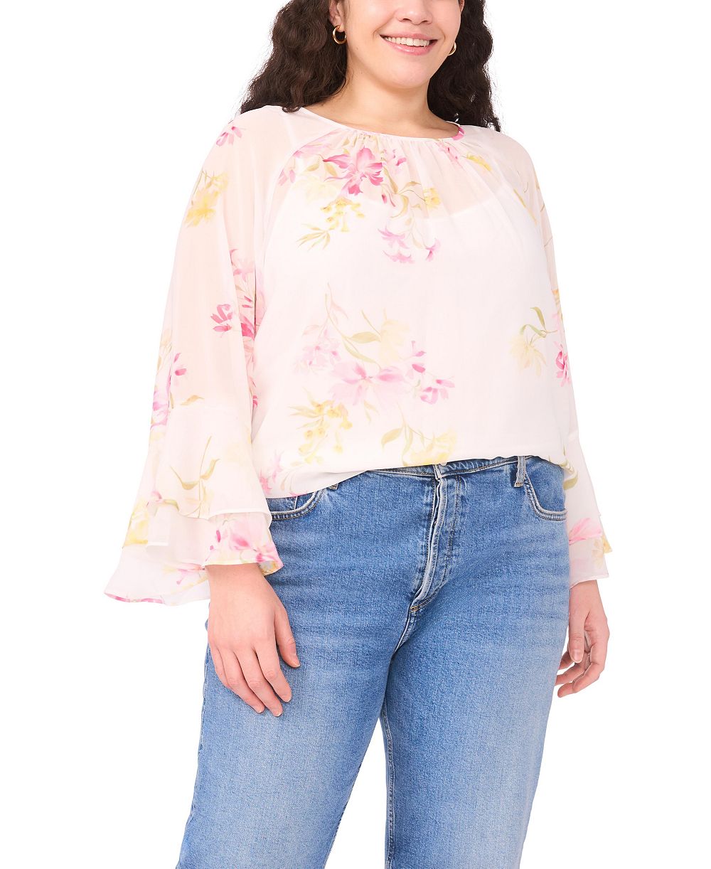 Винтаж Vince Camuto Plus Size Crew Neck Printed Top