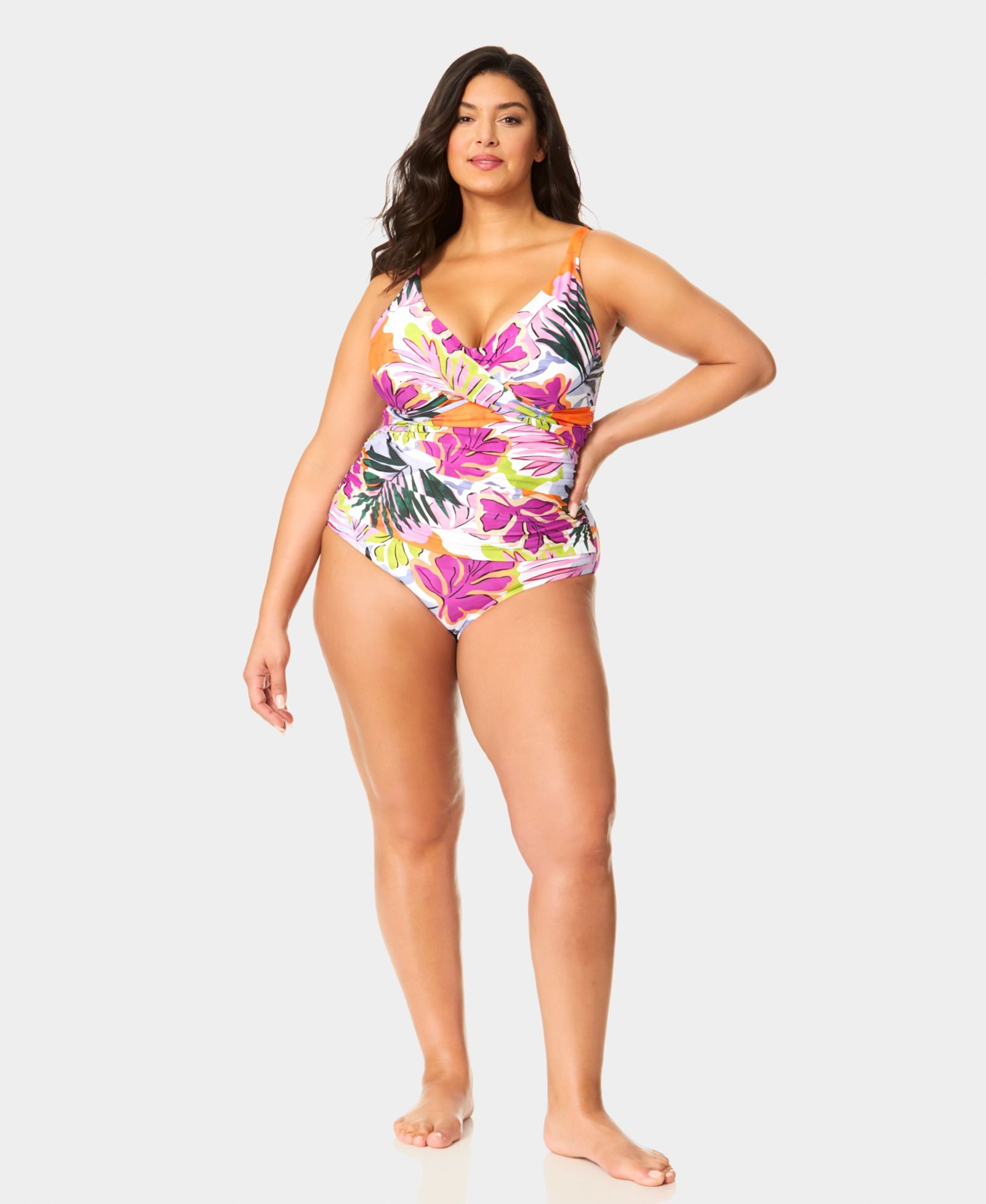 Anne Cole Plus Size V-Neck Drape Front Hidden Underwired One-Piece Swimsuit