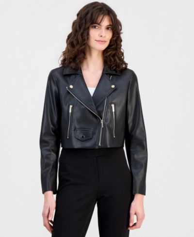 Женский укороченный мото-жакет Anne Klein Faux Leather Cropped Moto Jacket