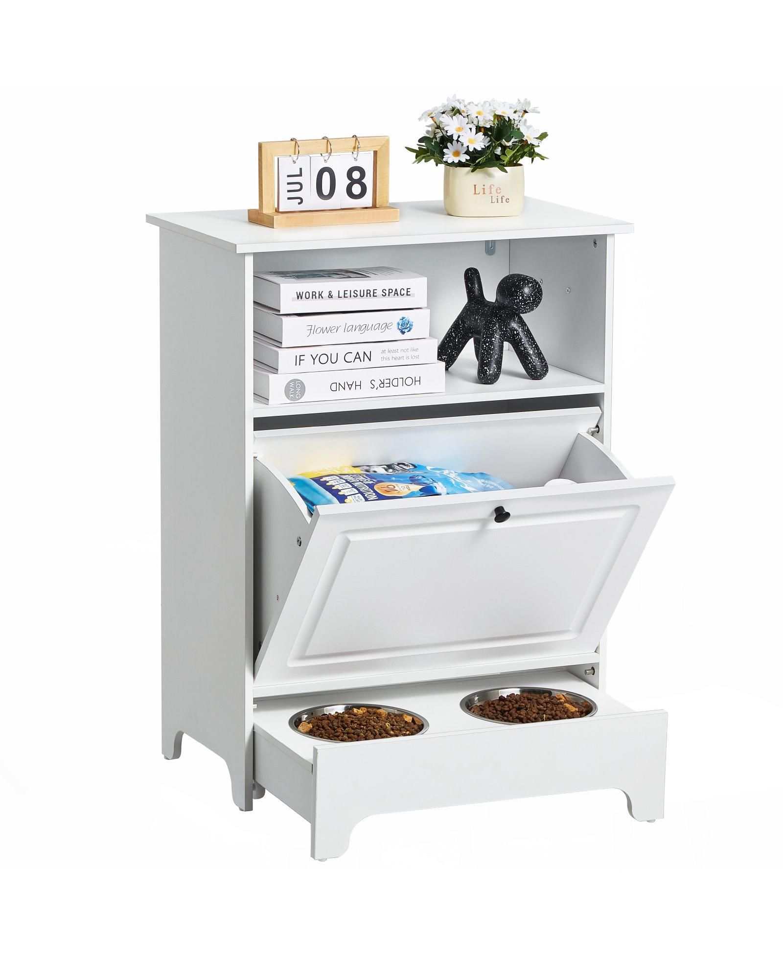 COZITO Elevated Pet Feeding Station with Tilt-Out Storage Cabinet, Small