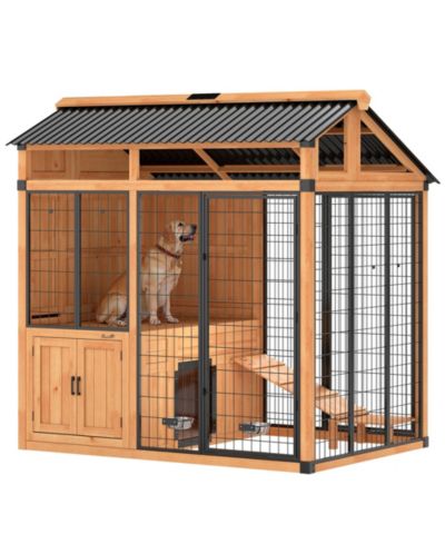 PawHut Extra Large Dog House with Activity Platform, Storage Cabinet