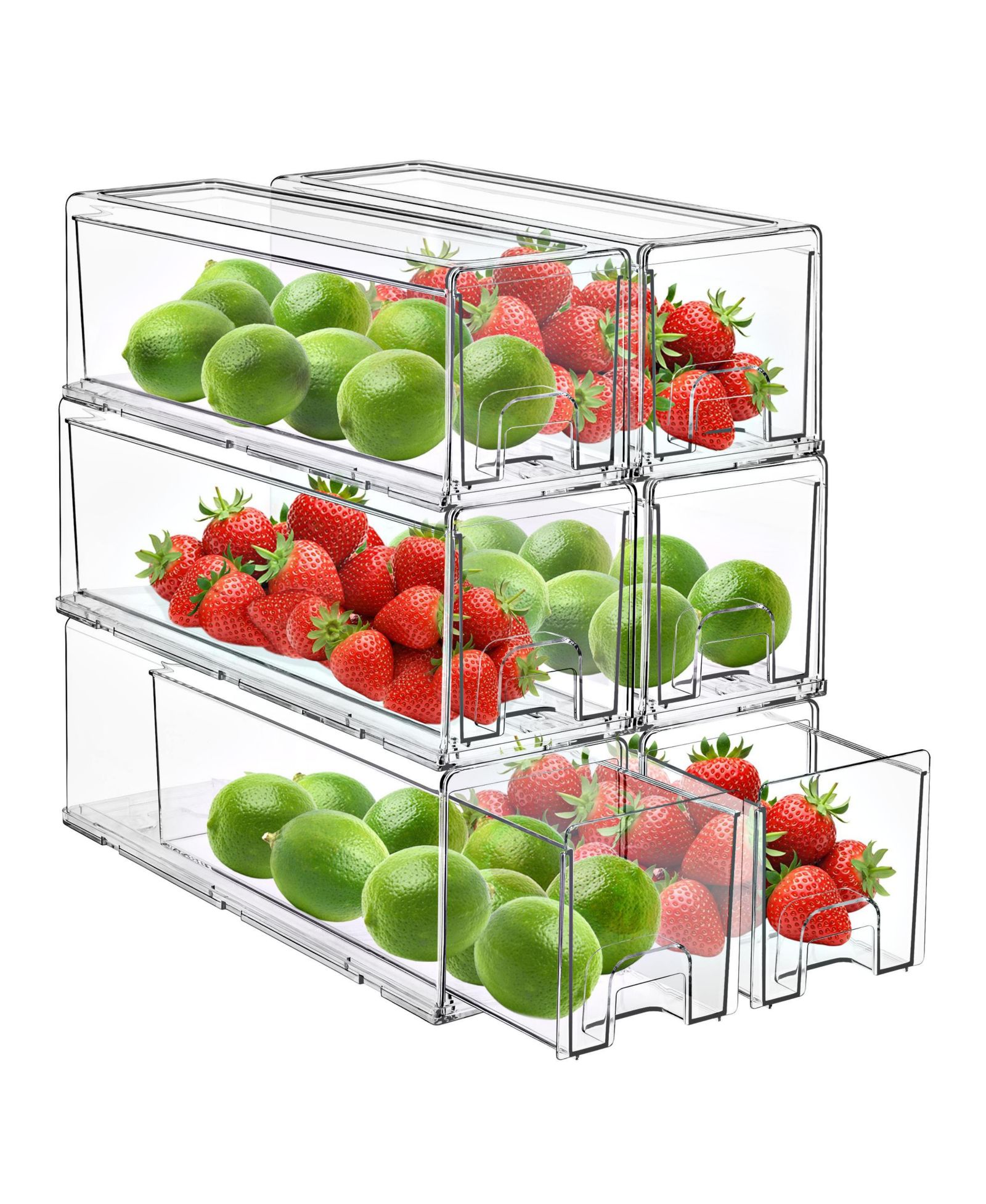 Sorbus 6 Pack Small Clear Stackable Pull Out Refrigerator Organizer Bins -  for Kitchen, Refrigerator, Freezer, Organization and Storage