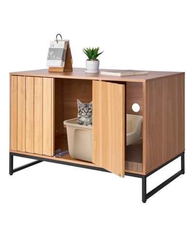 COZITO 31.5" Wooden Litter Box Enclosure with Scratch Pad & Storage
