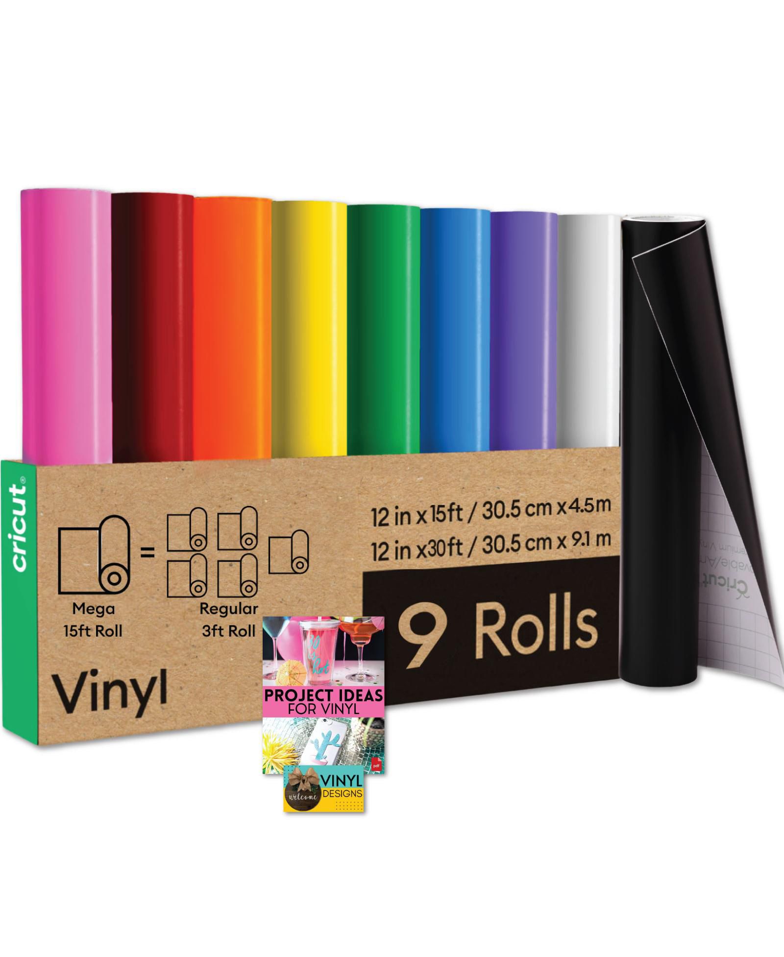 Cricut Premium Rainbow Vinyl Rolls Bundle, 8 Bulk Craft Vinyl Rolls Kit