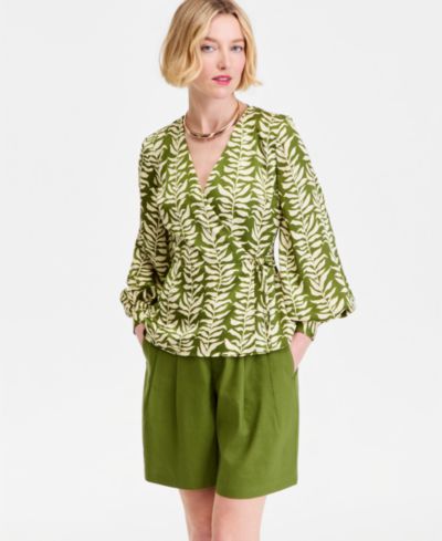 Женская блузка I.N.C. International Concepts Printed Blouson-Sleeve Wrap