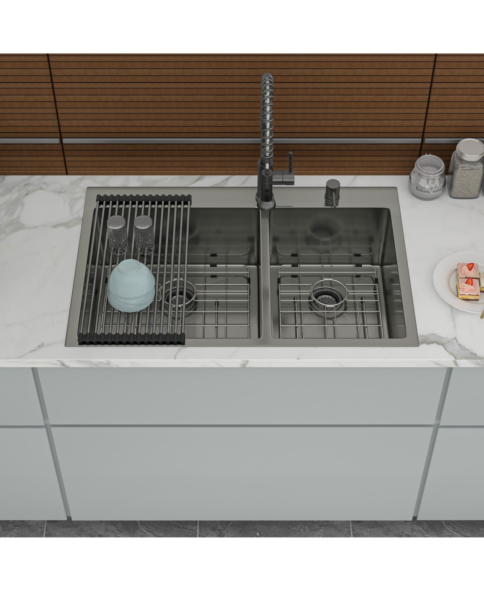 flynama 33x22x10inch Gunmetal Black Double Bowl Kitchen Sink Drop In Stainless Steel 16 Gauge 60 and 40