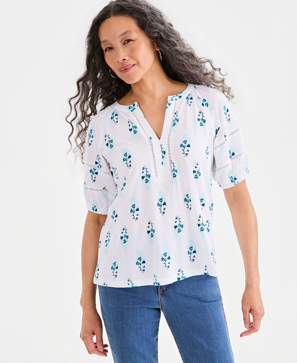 Style & Co Petite Elbow-Length Sleeve Split Neck Top, Macy's Exclusive