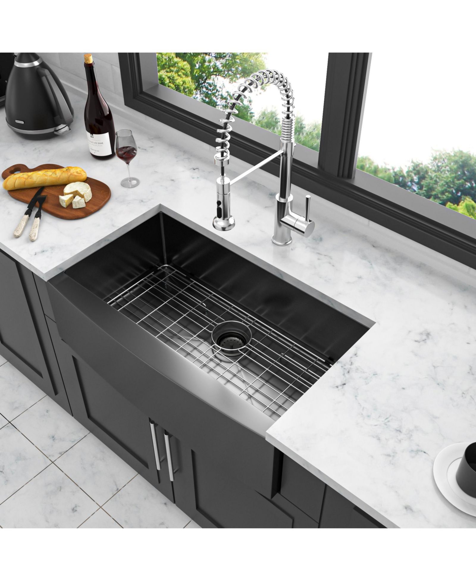 Кухонная мойка Flynama Gunmetal Black Farmhouse Stainless Steel 36x21x10inch