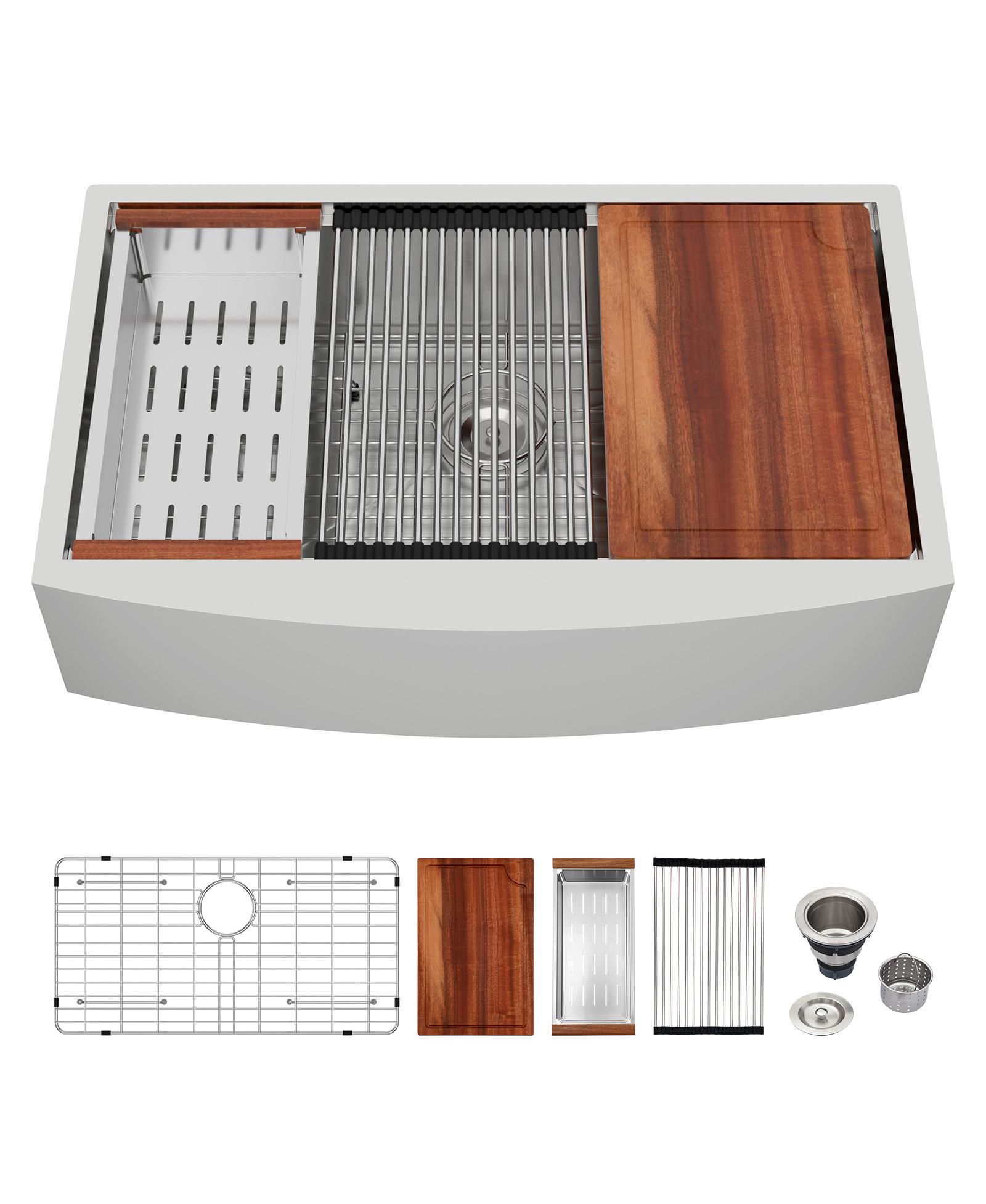 flynama 30x21x9inch Farmhouse Kitchen Sink Workstation Stainless Steel 16 Gauge Apron Front