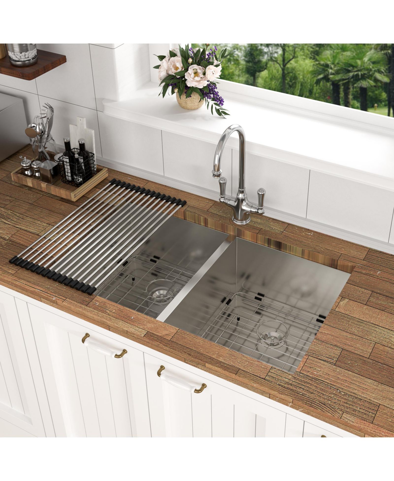 flynama 33x19x9inch Undermount Double Bowl Kitchen Sink Stainless Steel 16 Gauge 60 and 40