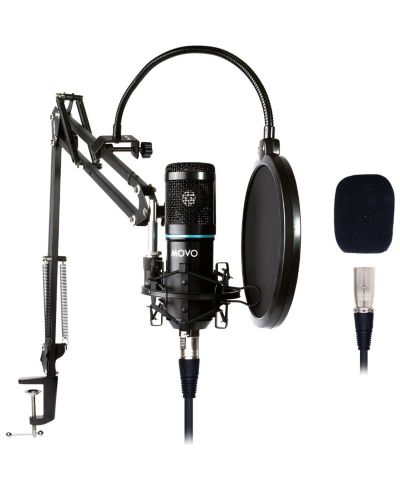 Movo PodPak Cardioid Condenser XLR Podcast Equipment Bundle for XLR-enabled Audio Interfaces