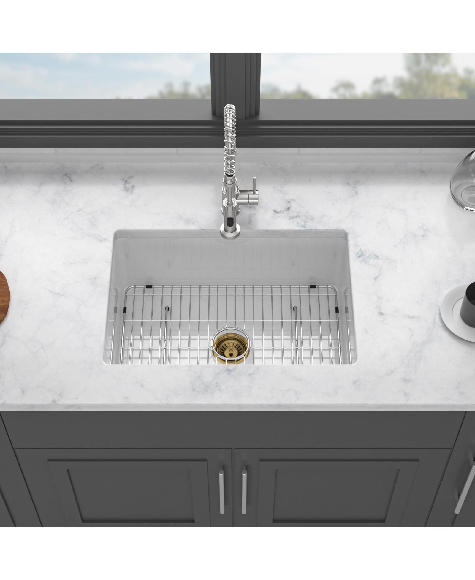 huluwat 30x18x10inch Undermount Single Bowl Fireclay Kitchen Sink White Porcelain Dual Mount
